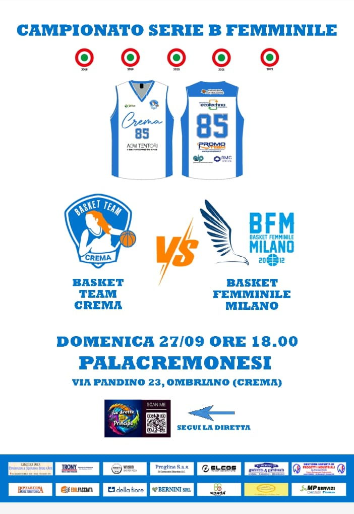 Basket Team Crema - Basket Femminile Milano - Domenica 27/09/2026 - Ore 18.00